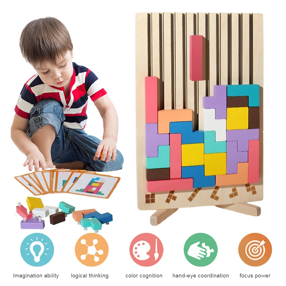 3D Wooden Tetris Puzzle - Kids - Kids Education Level 评论和价格
