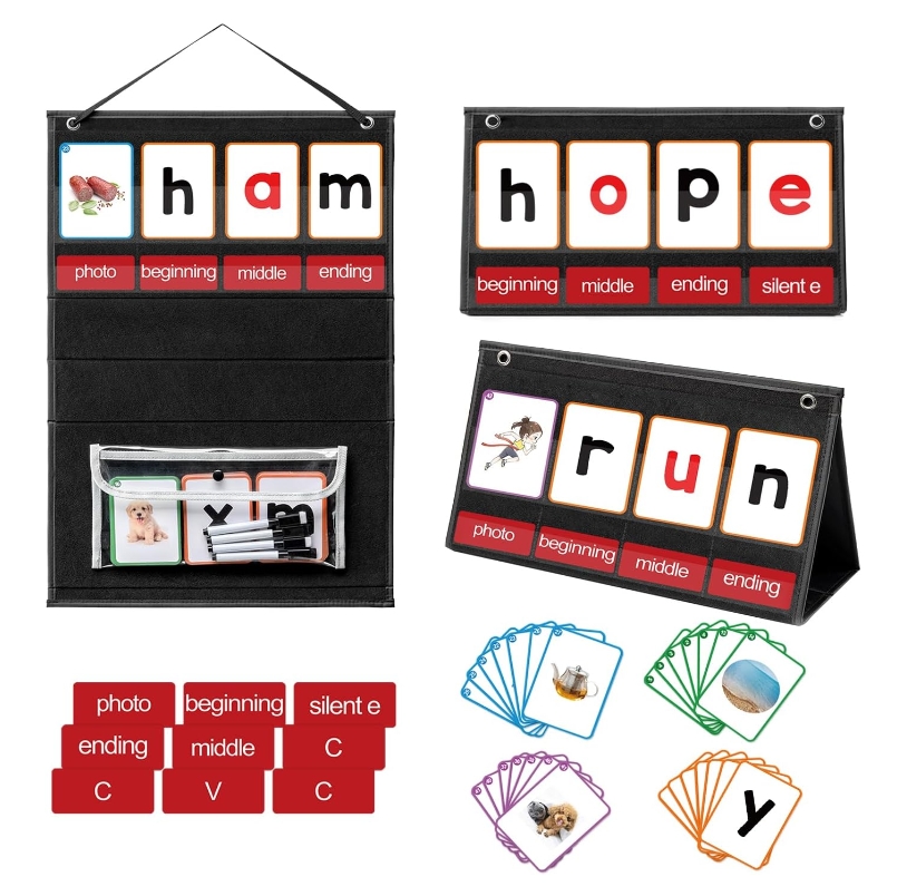 CVC Word Building Pocket Chart - Phonics Card Game 评论和价格