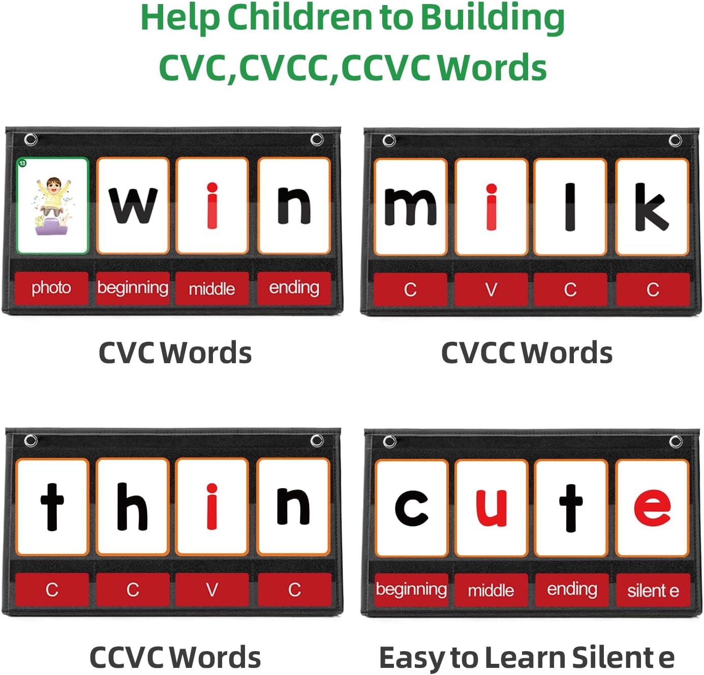 CVC Word Building Pocket Chart - Phonics Card Game 评论和价格